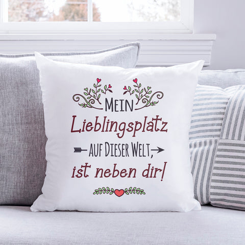 Kissen mit Spruch Mein Lieblingsplatz auf dieser Welt
