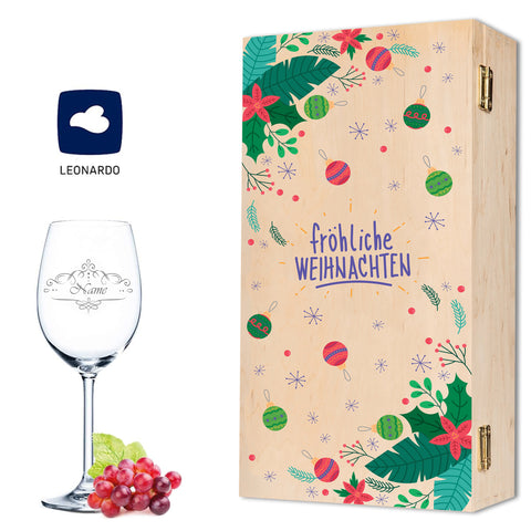 Leonardo Weinglas mit Gravur im "Weihnachtskugeln" Design Daily inkl. Holzkiste im Set
