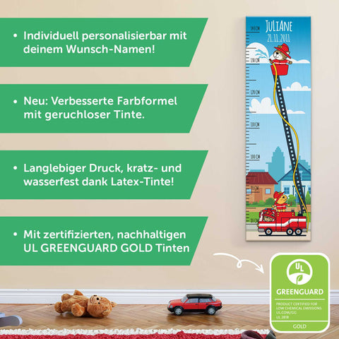 Messlatte mit Namen für Kinder im Feuerwehr Design