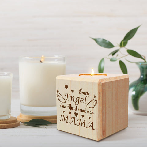Teelichthalter mit Gravur aus Holz für Mama - Einen Engel ohne Flügel... - Persönliches Geschenk für
