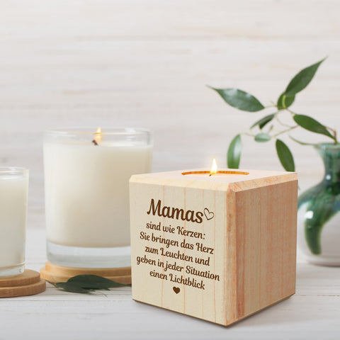 Teelichthalter mit Gravur aus Holz für Mama - Mamas sind wie Kerzen - Persönliches Geschenk für