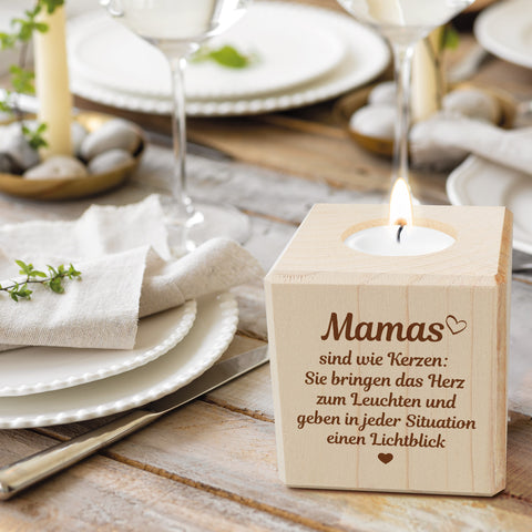 Teelichthalter mit Gravur aus Holz für Mama - Mamas sind wie Kerzen - Persönliches Geschenk für