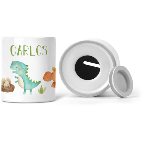 Bedruckte Spardose für Kinder - im Dino Design - mit Namen personalisiert