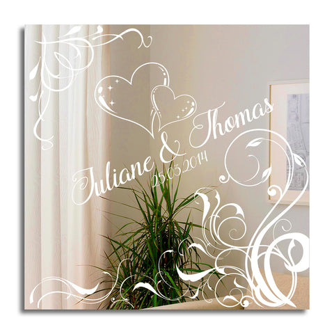 Motivspiegel Two Hearts mit Gravur