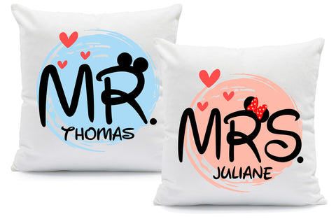 Bedrucktes Kissen mit Spruch Mr & Mrs Mouse