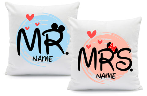 Bedrucktes Kissen mit Spruch Mr & Mrs Mouse