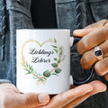 Bedruckte Tasse mit Spruch Lieblingslehrer/Lieblingslehrerin
