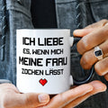 Bedruckte Tasse mit Spruch Ich liebe es wenn mich meine Frau zocken lässt