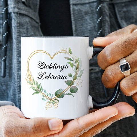 Bedruckte Tasse mit Spruch Lieblingslehrer/Lieblingslehrerin