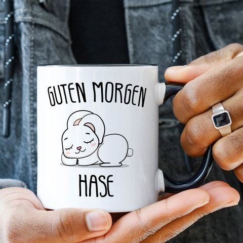 Bedruckte Tasse mit Spruch Guten Morgen Hase