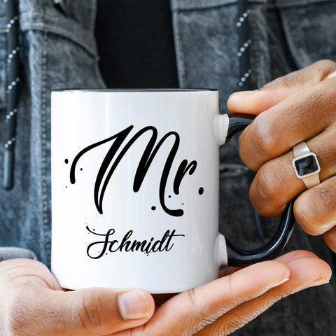 Bedruckte Tassen mit Spruch - Mr & Mrs mit Namen