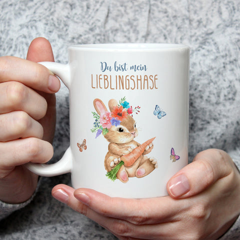 Bedruckte Tasse mit Spruch Lieblingshase