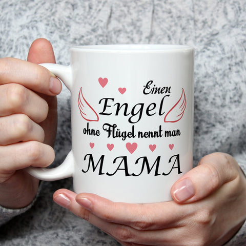 Bedruckte Tasse mit Spruch Engel ohne Flügel