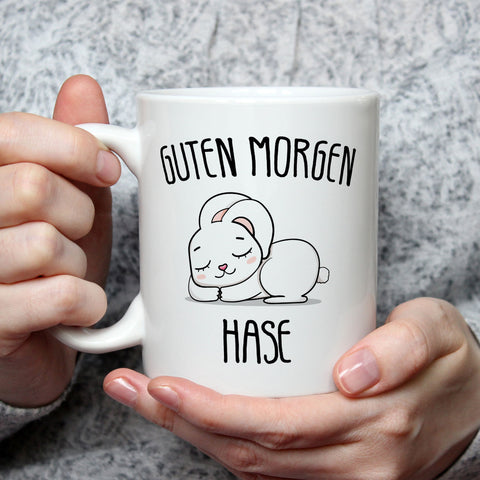 Bedruckte Tasse mit Spruch Guten Morgen Hase