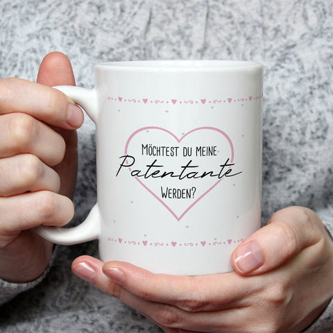Bedruckte Tasse mit Spruch Ich habe eine wichtige Frage an dich! Patentante/Patenonkel