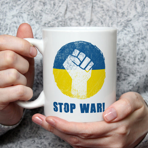 Bedruckte Tasse mit Spruch Stop War Ukraine