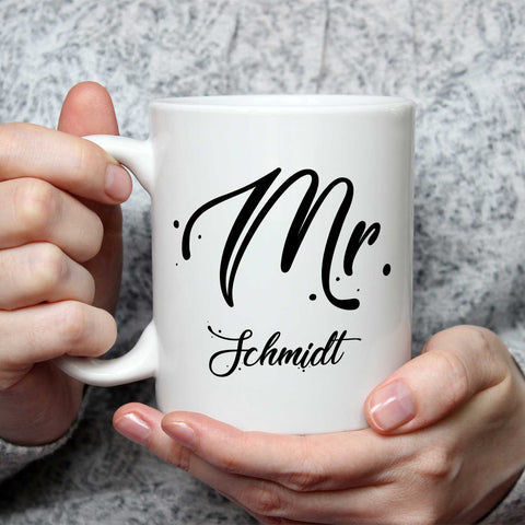 Bedruckte Tassen mit Spruch - Mr & Mrs mit Namen