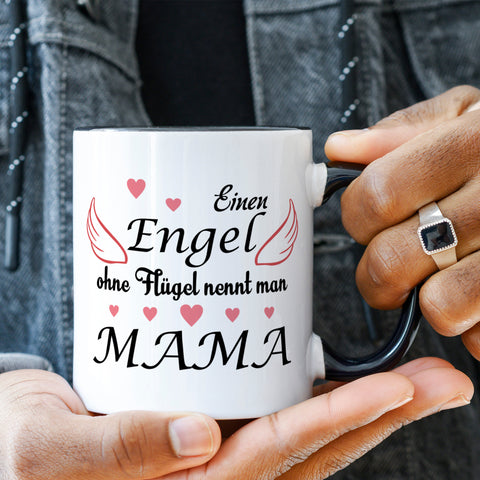 Bedruckte Tasse mit Spruch Engel ohne Flügel