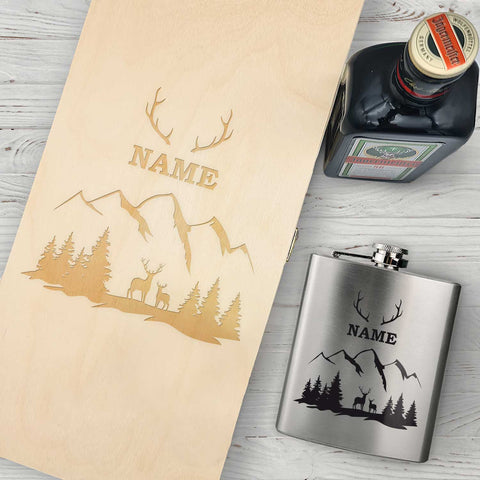 Flachmann aus Edelstahl Geschenkset - personalisiert mit Jägermeister im Set