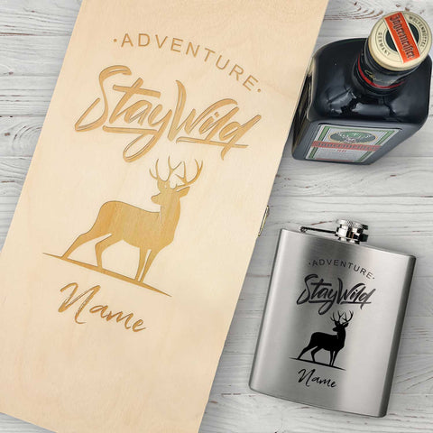 Flachmann aus Edelstahl Geschenkset - personalisiert mit Jägermeister im Set