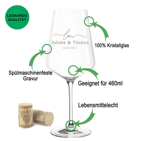 Leonardo Weingläser mit Gravur "Pampasgras Green Love" als Set inkl. bedruckter Holzkiste