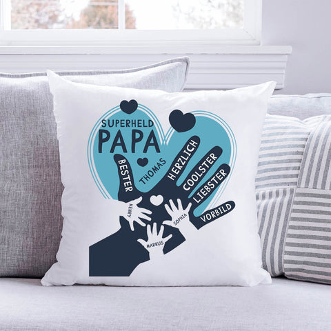 Bedrucktes Kissen mit Motiv Papa Hand