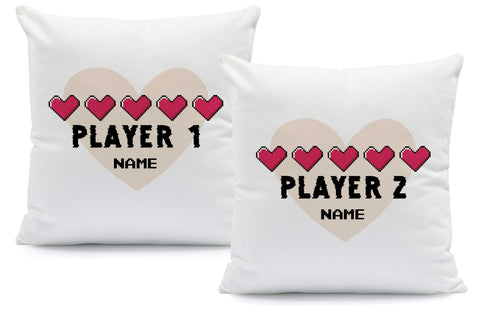Bedrucktes Kissen mit Spruch "Player 1 & Player 2" im Set