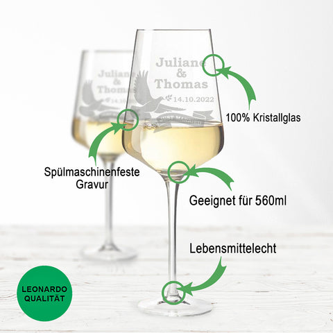 Leonardo Weingläser mit Gravur im "Hochzeitstaube" Design als Set