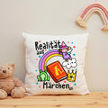 Bedrucktes Kissen mit Spruch Realität aus Märchen an