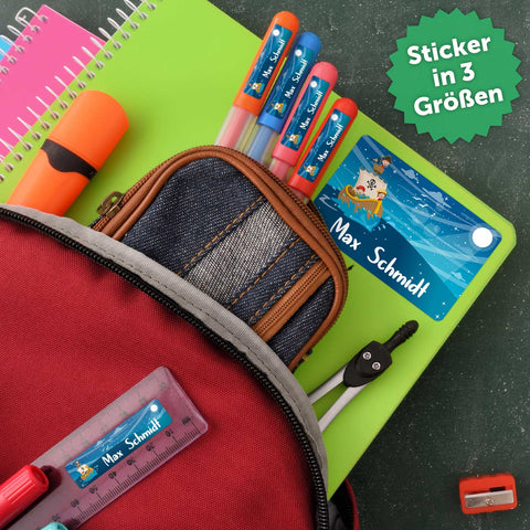 Schuletiketten mit Namen - Piraten Design - 100 Aufkleber in verschiedenen Größen