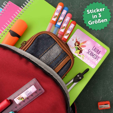 Schuletiketten mit Namen - Fee Design - 100 Aufkleber in verschiedenen Größen