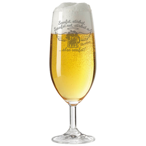 Leonardo Bierglas mit Gravur "Saufst, stirbst, saufst net, stirbst a" mit Namen