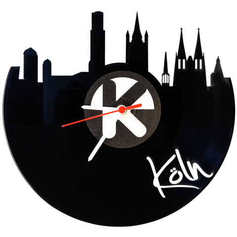 Schallplattenuhr Skyline Köln