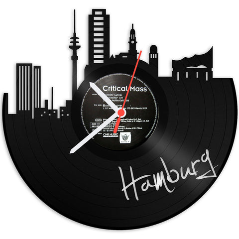 Schallplattenuhr Skyline Hamburg
