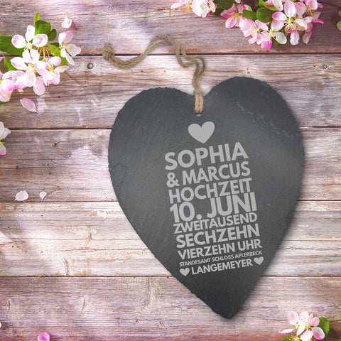 Schieferherz zur Traumhochzeit mit Gravur
