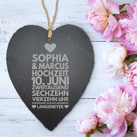 Schieferherz zur Traumhochzeit mit Gravur