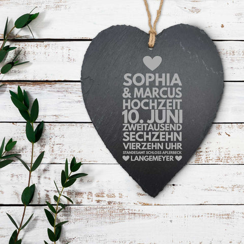 Schieferherz zur Traumhochzeit mit Gravur