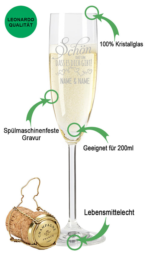 Leonardo Sektglas mit Gravur "Schön dass es dich gibt"
