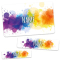 Schuletiketten mit Namen - Color Splash Design - 100 Aufkleber in verschiedenen Größen