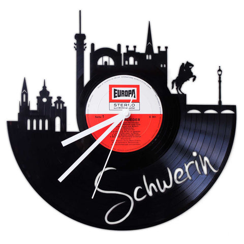 Schallplattenuhr Skyline Schwerin