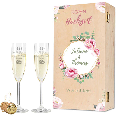 Leonardo Sektgläser mit Gravur "Rosenhochzeit - 10 Jahre"