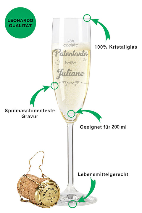 Leonardo Sektglas mit Gravur für Paten -