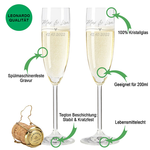 Leonardo Gläser mit Gravur im "Wedding Love" Design als Set
