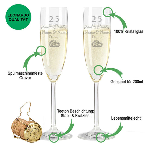 Leonardo Sektgläser mit Gravur "Silberhochzeit - 25 Jahre"