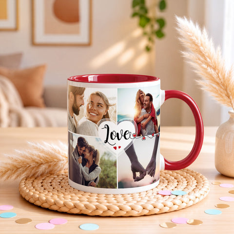 Bedruckte Tasse mit dem Spruch Love und 8 eigenen Fotos
