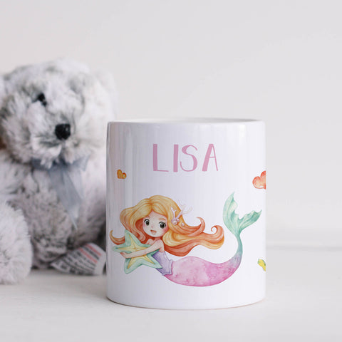 Bedruckte Spardose für Kinder - im Meerjungfrau Design - mit Namen personalisiert