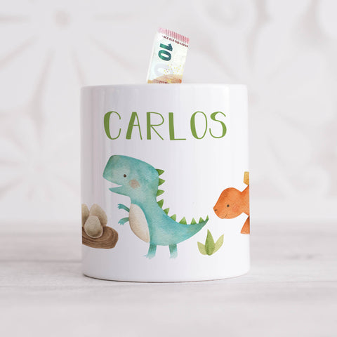 Bedruckte Spardose für Kinder - im Dino Design - mit Namen personalisiert