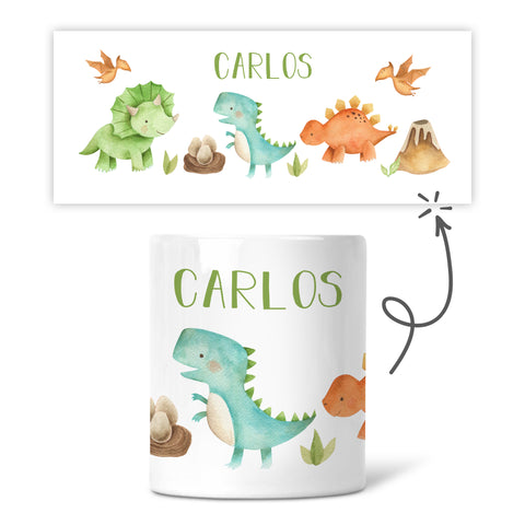 Bedruckte Spardose für Kinder - im Dino Design - mit Namen personalisiert