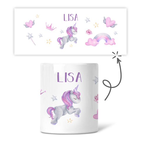 Bedruckte Spardose für Kinder - im Einhorn Design - mit Namen personalisiert