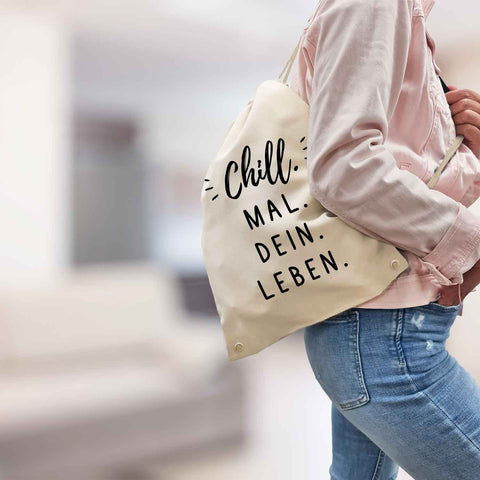 Bedruckter Turnbeutel mit Spruch Chill mal dein Leben